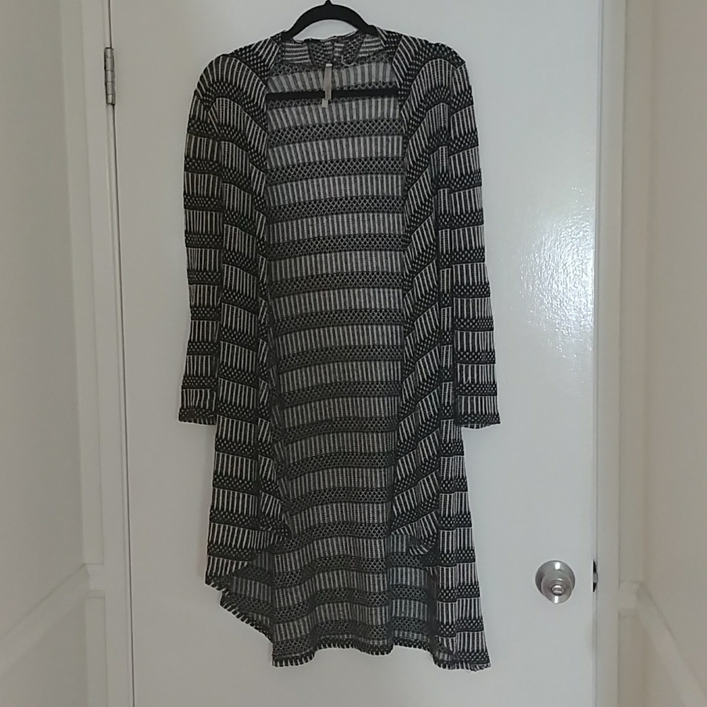 Sheer duster cardigan delicate weave patterned